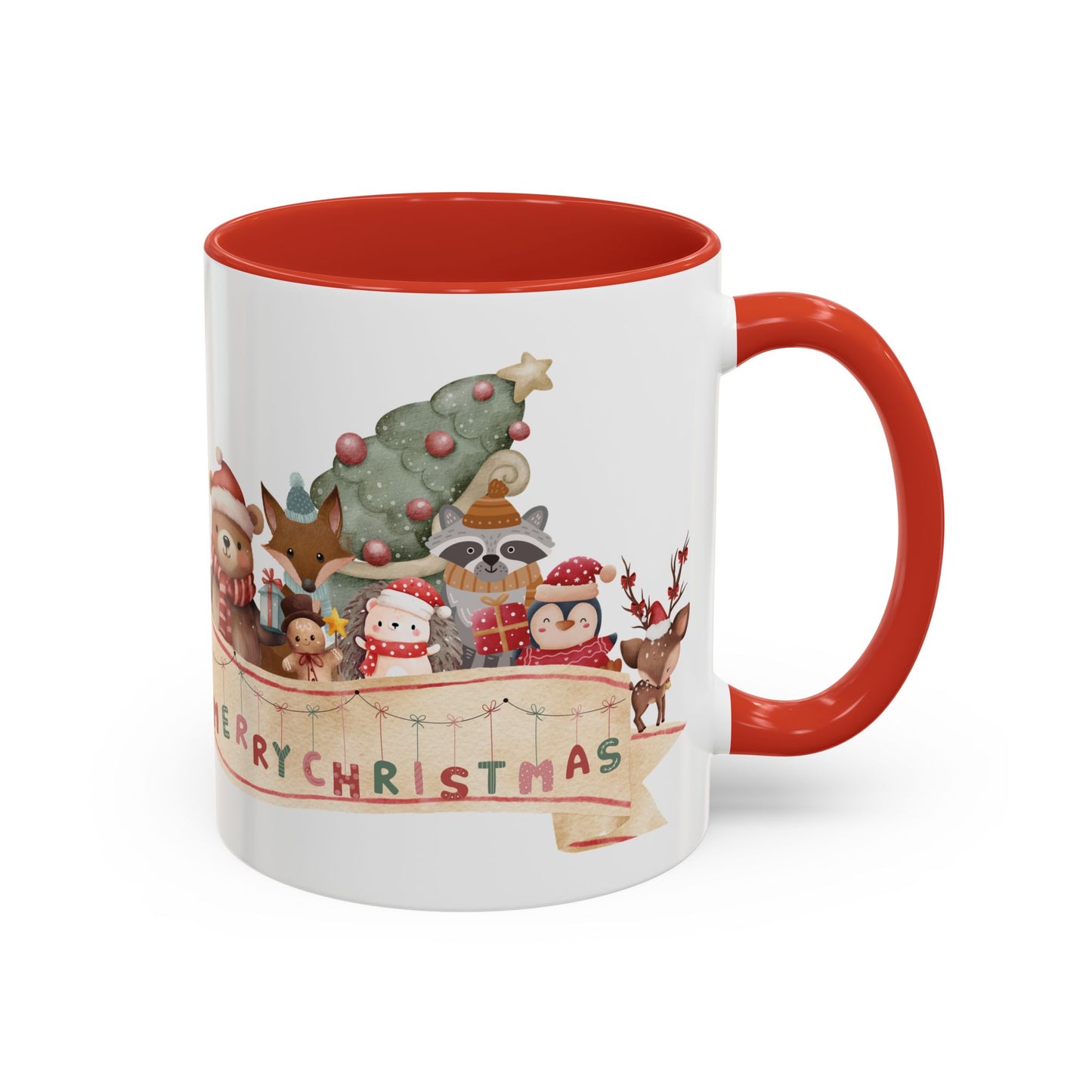 "Merry Christmas" Accent Coffee or Tea Mug with Red Handle (11oz)