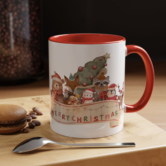 "Merry Christmas" Accent Coffee or Tea Mug with Red Handle (11oz)