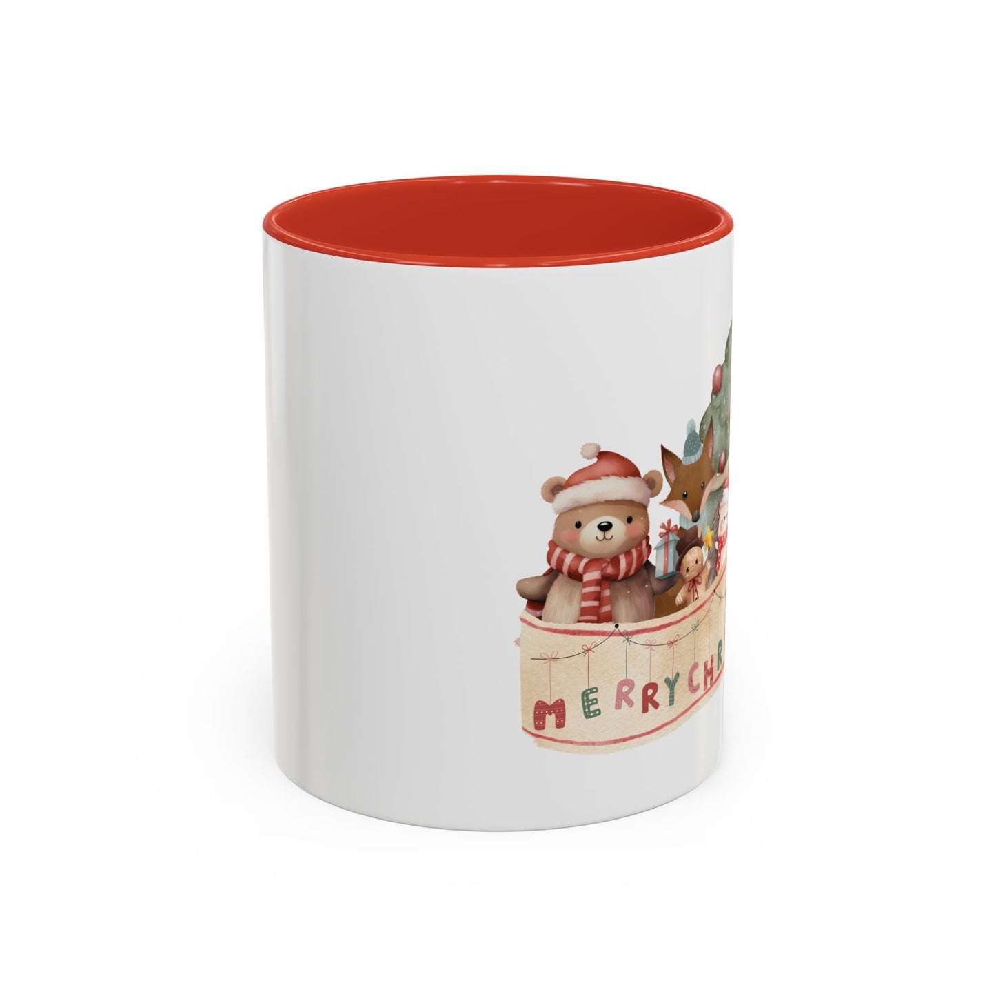 "Merry Christmas" Accent Coffee or Tea Mug with Red Handle (11oz)